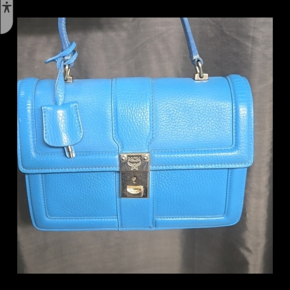 MCM Sky Blue Leather Satchel